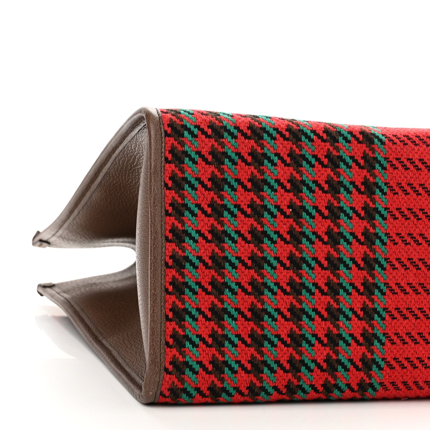 Gucci Cotton Wool Textured Calfskin Houndstooth Woven Large Interlocking G Tote Red Green Ivory Multicolor New Acero 10 of 11