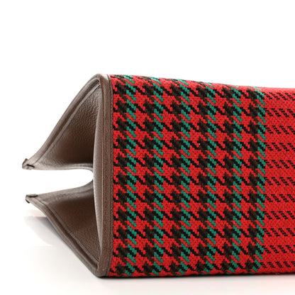 Gucci Cotton Wool Textured Calfskin Houndstooth Woven Large Interlocking G Tote Red Green Ivory Multicolor New Acero 10 of 11