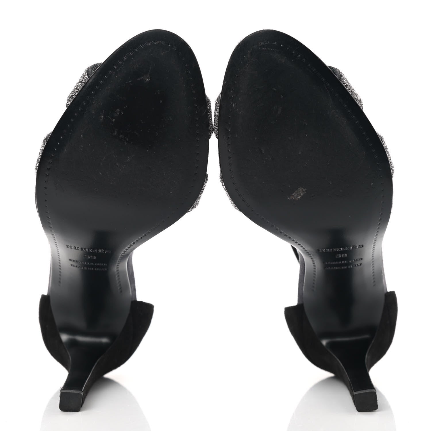 Hermes Suede Goatskin Crystal Premiere 105 Sandals 39 Black 5 of 12