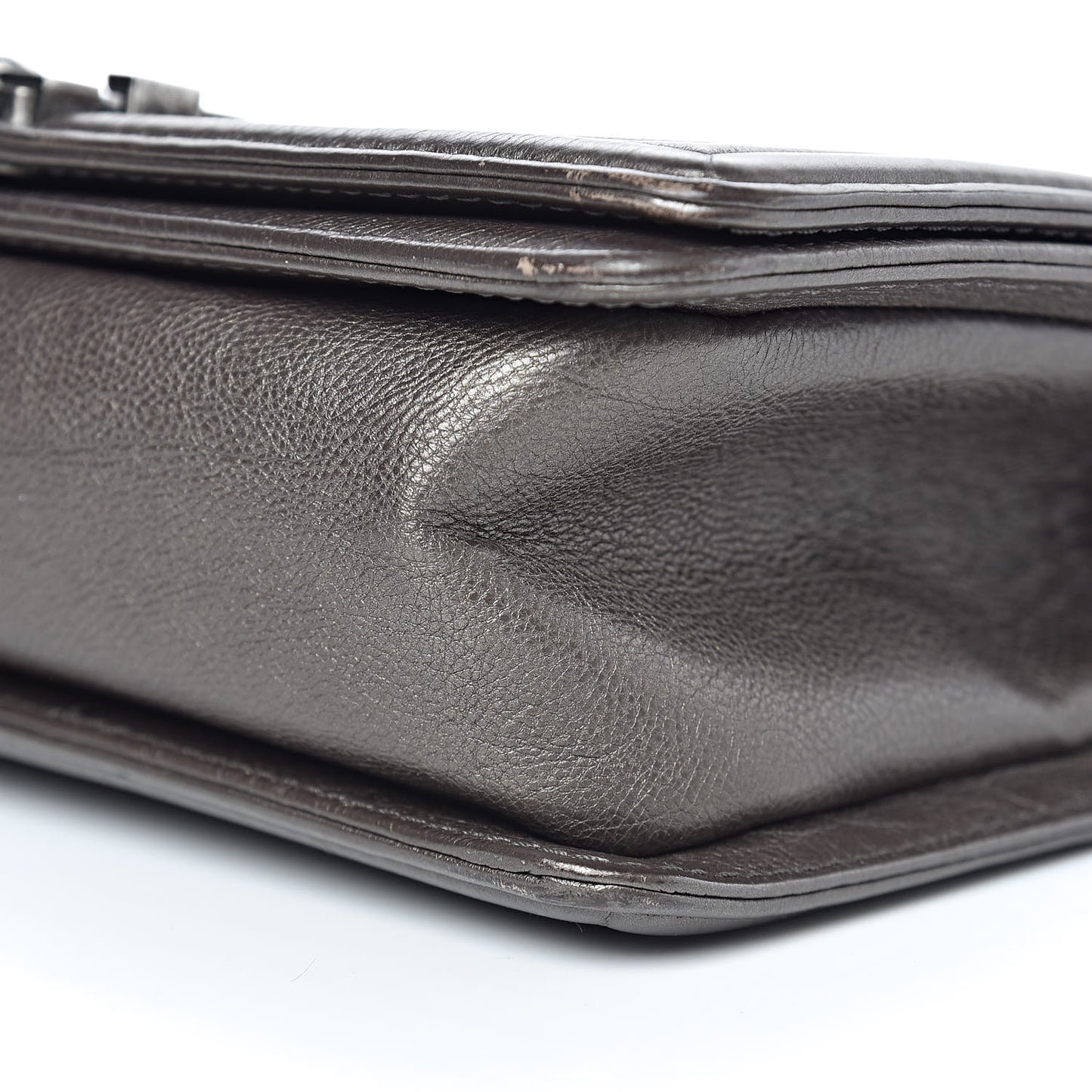 Metallic Calfskin Quilted Medium Boy Flap Dark Silver