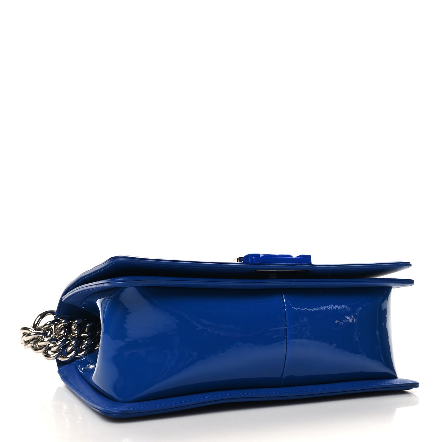 Patent Calfskin Quilted Medium Plexiglass Boy Flap Blue