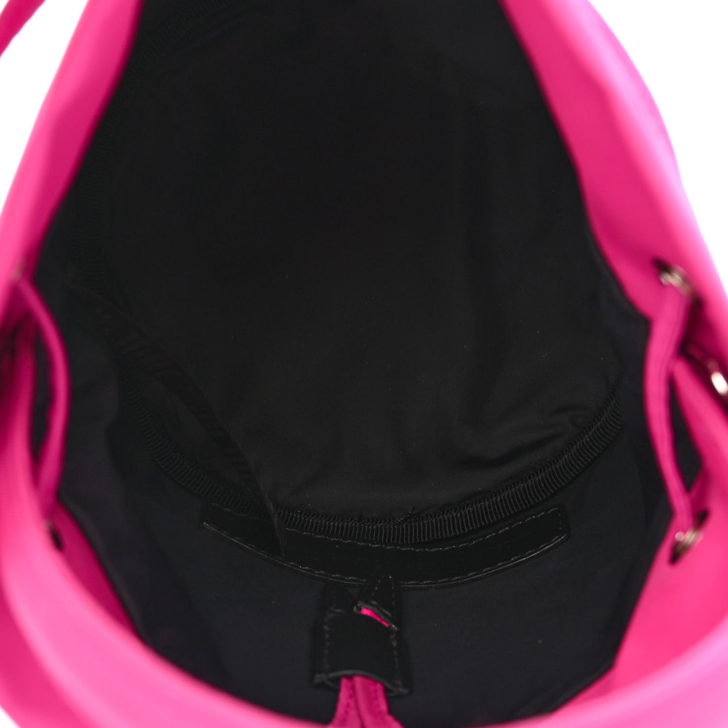 Recycled Sport Nylon Logo Embroidered Wheel Drawstring Bucket Bag Fluo Pink Black