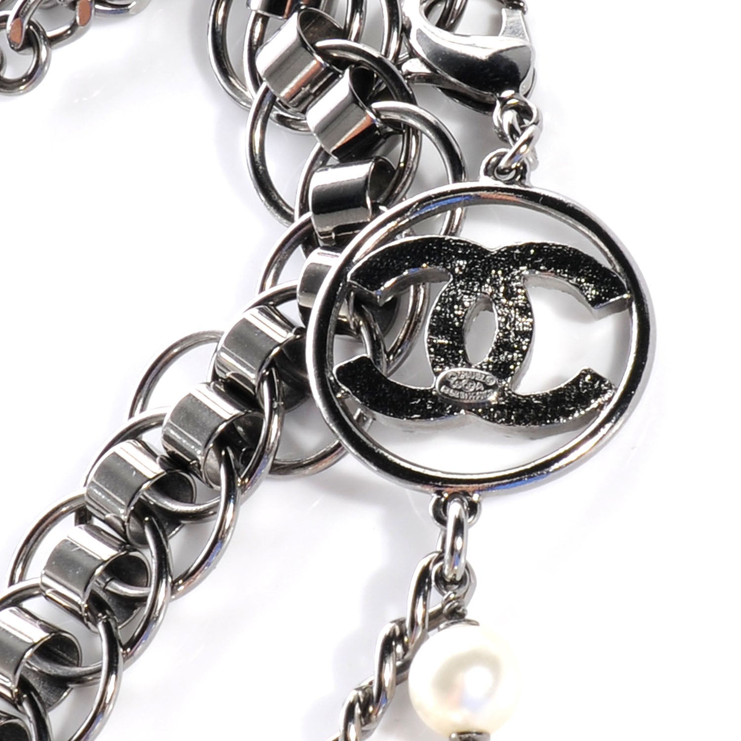 Chanel Pearl Chain And Bow Necklace Dark Silver 4 of 7