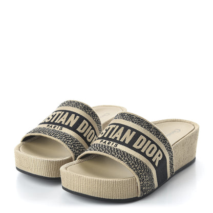 Christian Dior Natural Canvas Embroidered D-Way Platform Sandal 36 Black Cream 3 of 9