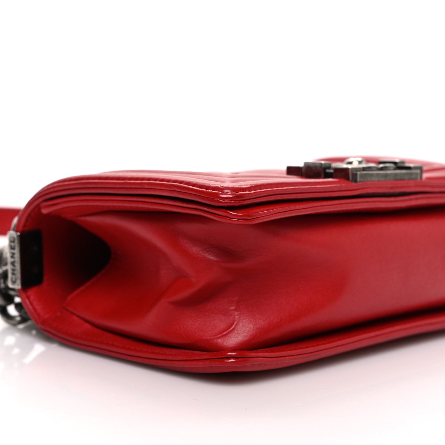 Calfskin Double Stitch Small Boy Flap Red