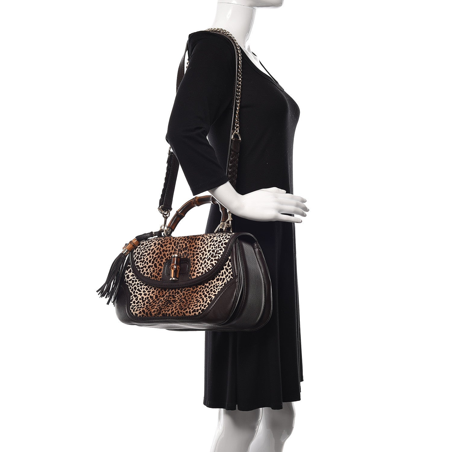 Gucci Pony Hair Jaguar Print Large New Bamboo Top Handle Bag 3 of 11