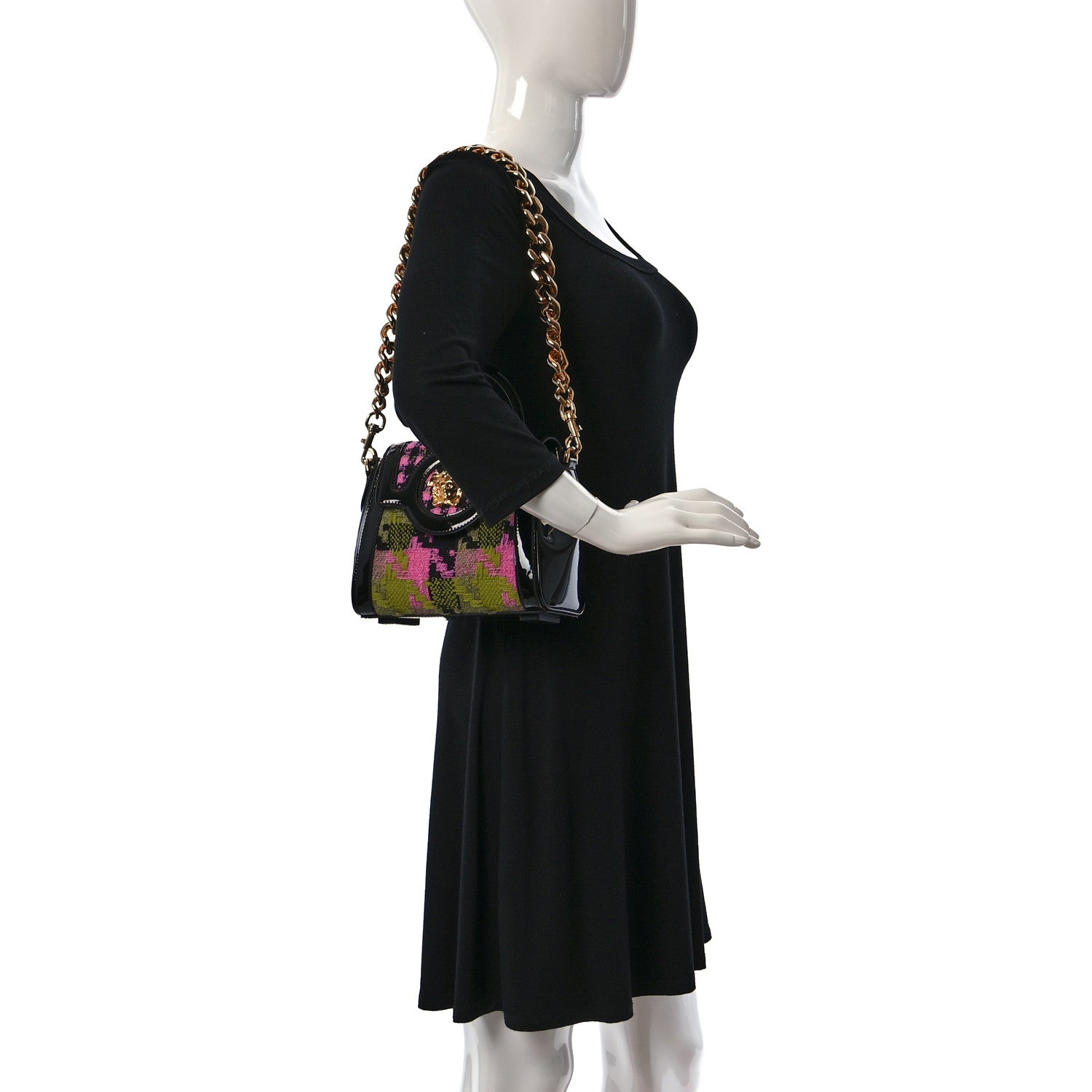 Versace Patent Calfskin Tweed Houndstooth Medusa Small Top Handle Handbag Multicolor 2 of 8