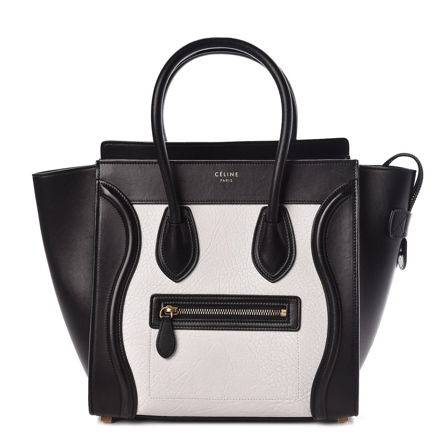 Shrunken Lambskin Micro Bi-Color Luggage Black White