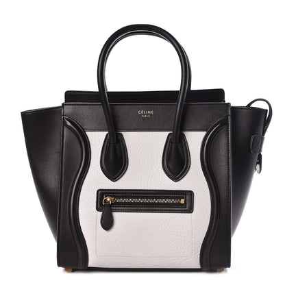 Celine Shrunken Lambskin Micro Bi-Color Luggage Black White 1 of 13