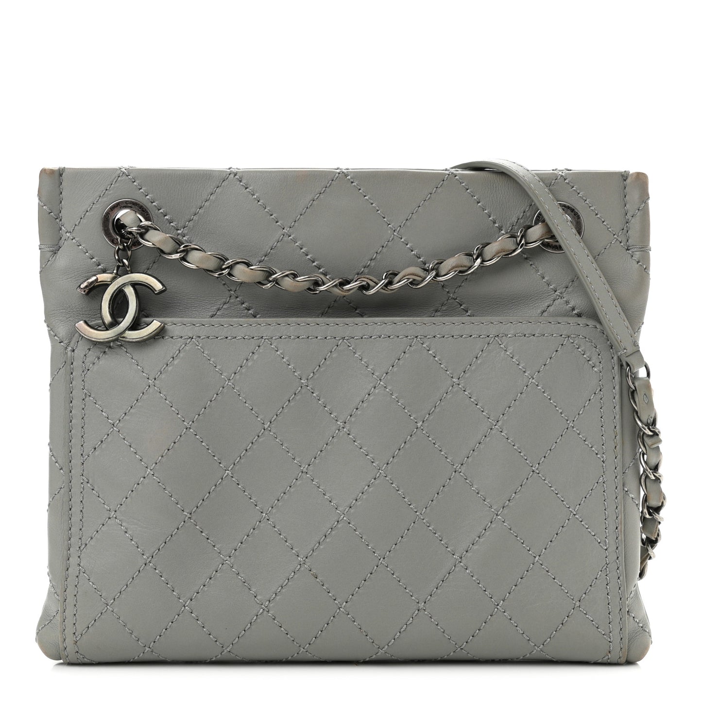 Calfskin Wild Stitch Small Shopping Tote Grey