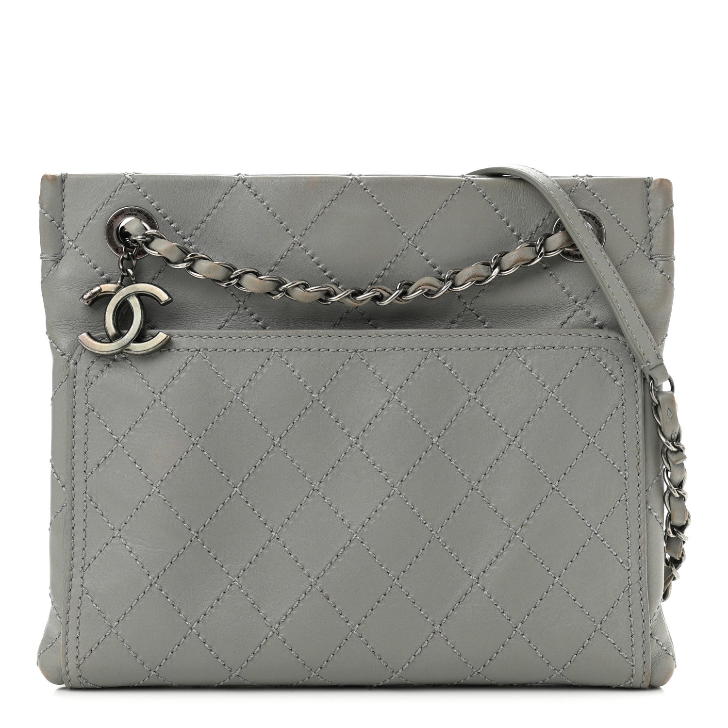 Chanel Calfskin Wild Stitch Small Shopping Tote Grey 1 of 11