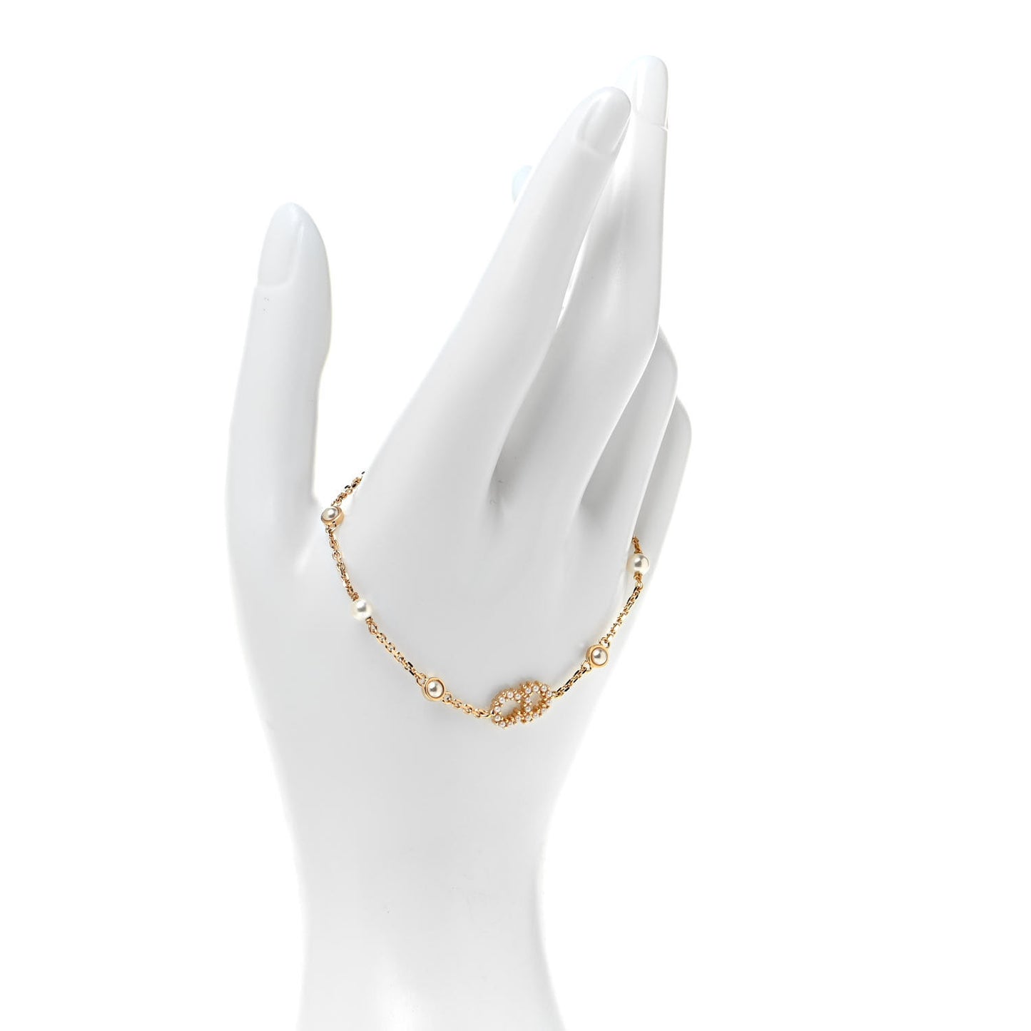 Metal Crystal Pearl CD Bracelet Gold