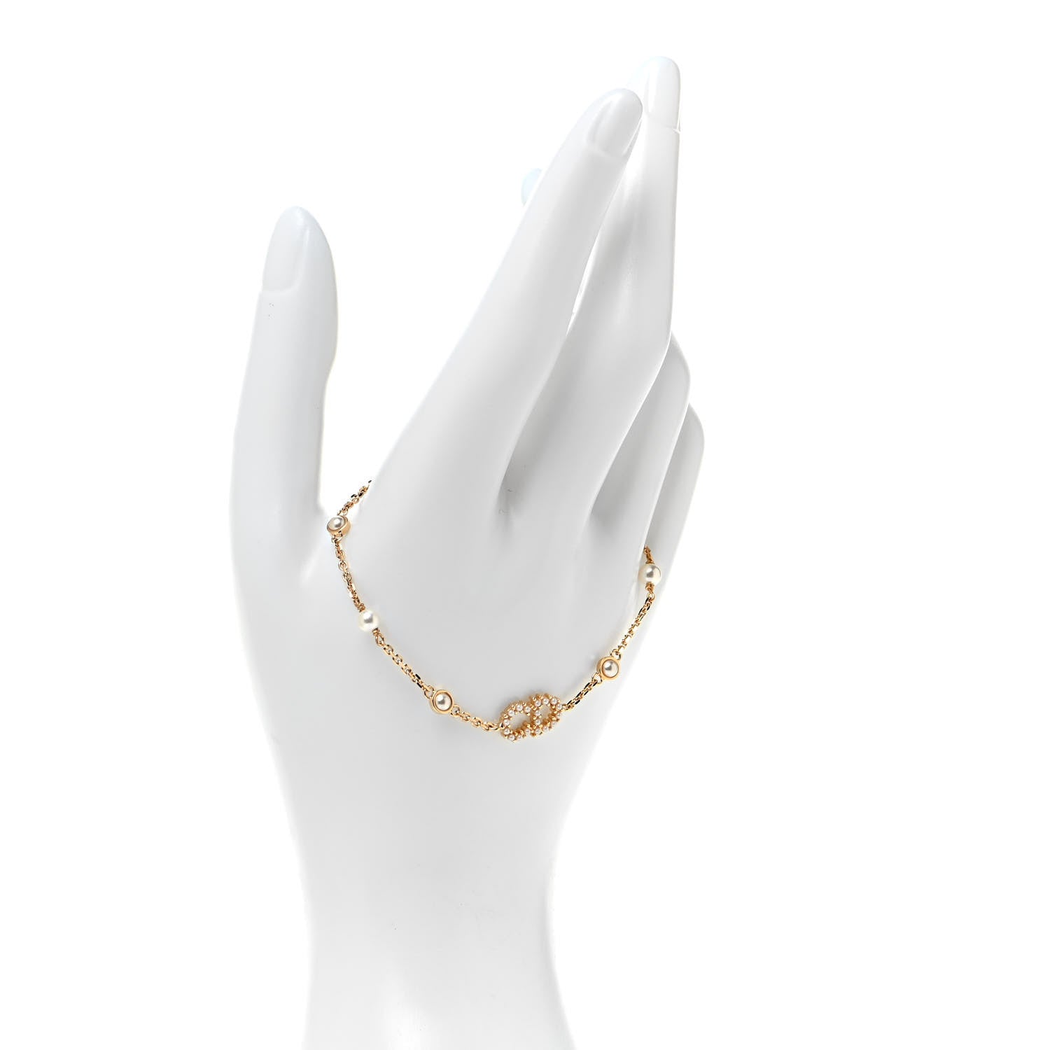 Christian Dior Metal Crystal Pearl CD Bracelet Gold 2 of 4