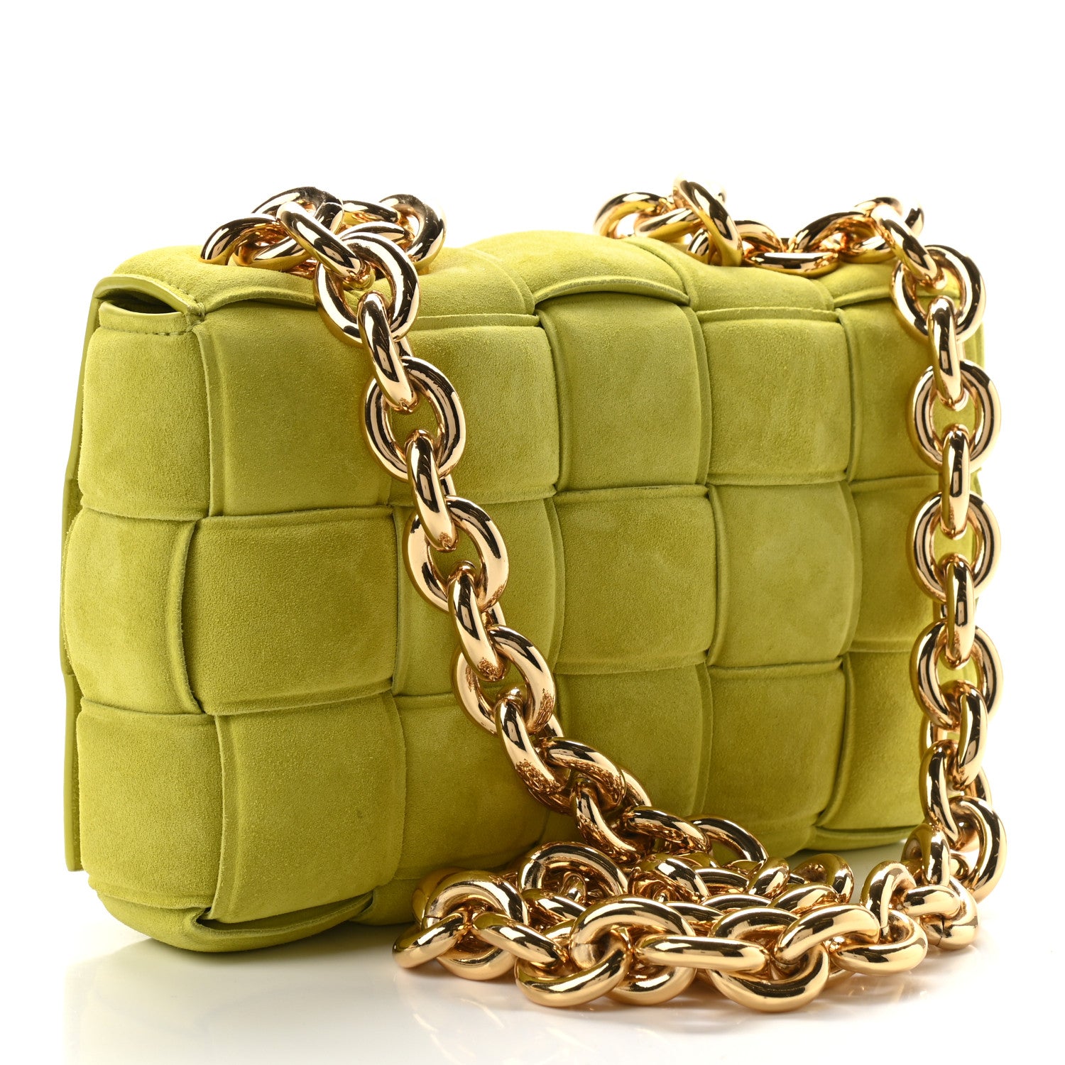 Bottega Veneta Suede Maxi Intrecciato Padded Chain Cassette Crossbody Bag Kiwi 3 of 12