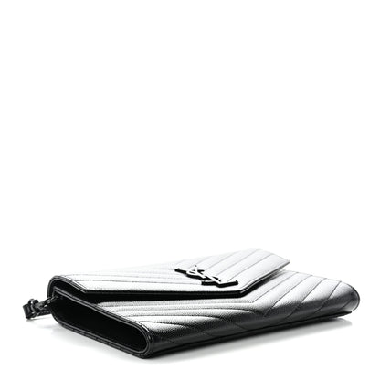 Saint Laurent Grain De Poudre Matelasse Chevron Monogram Monochrome Envelope Clutch Black 10 of 33