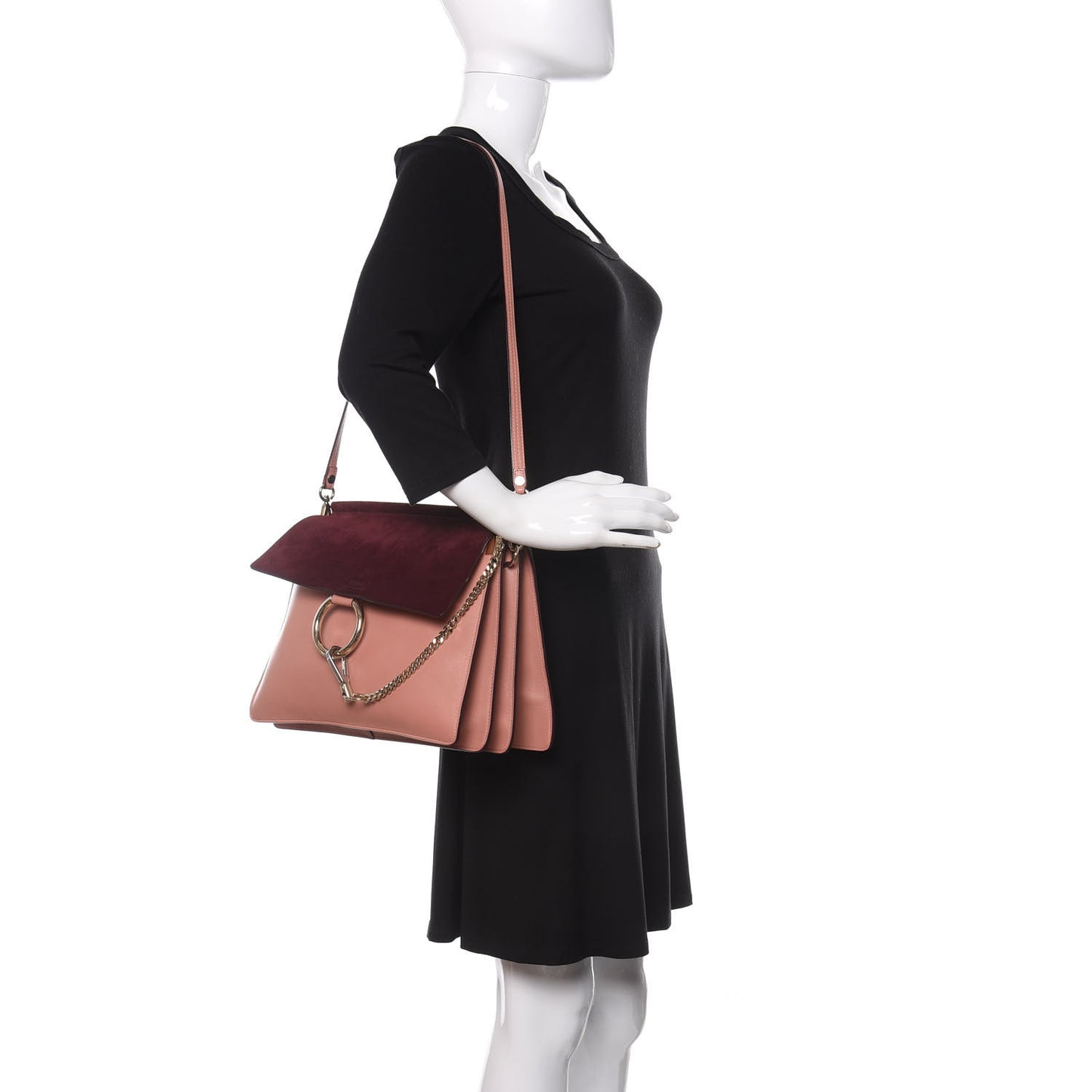 Calfskin Suede Medium Faye Shoulder Bag Misty Rose Dark Purple