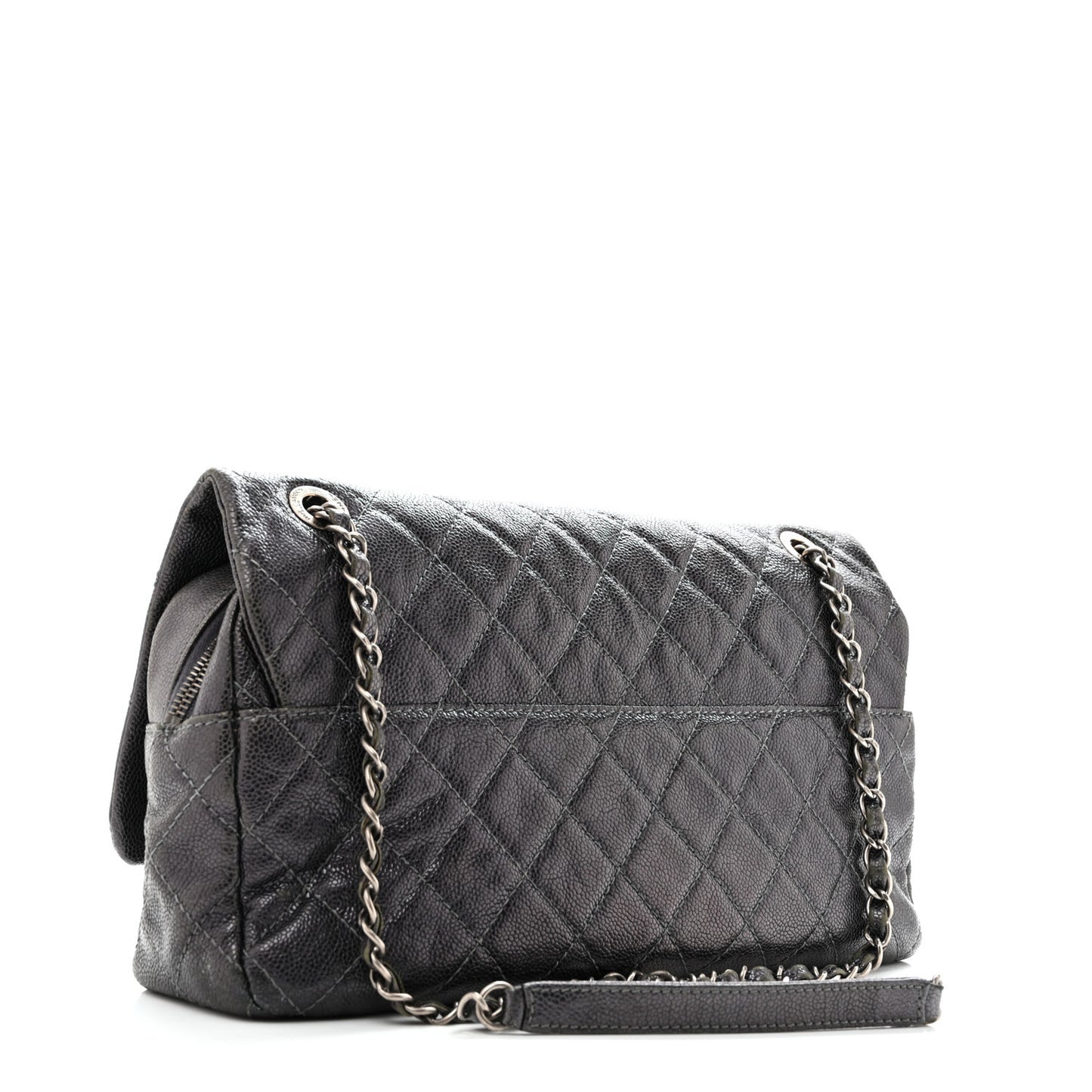 Iridescent Caviar Quilted Jumbo Easy Flap Silver