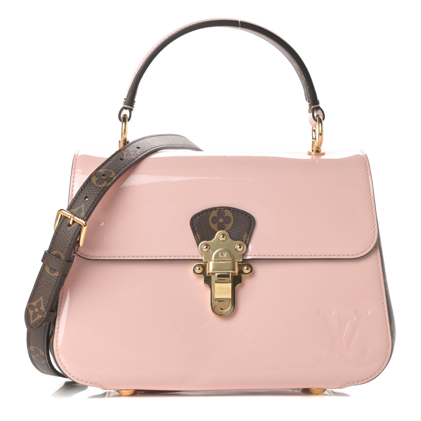 Patent Calfskin Monogram Cherrywood PM Rose Ballerine