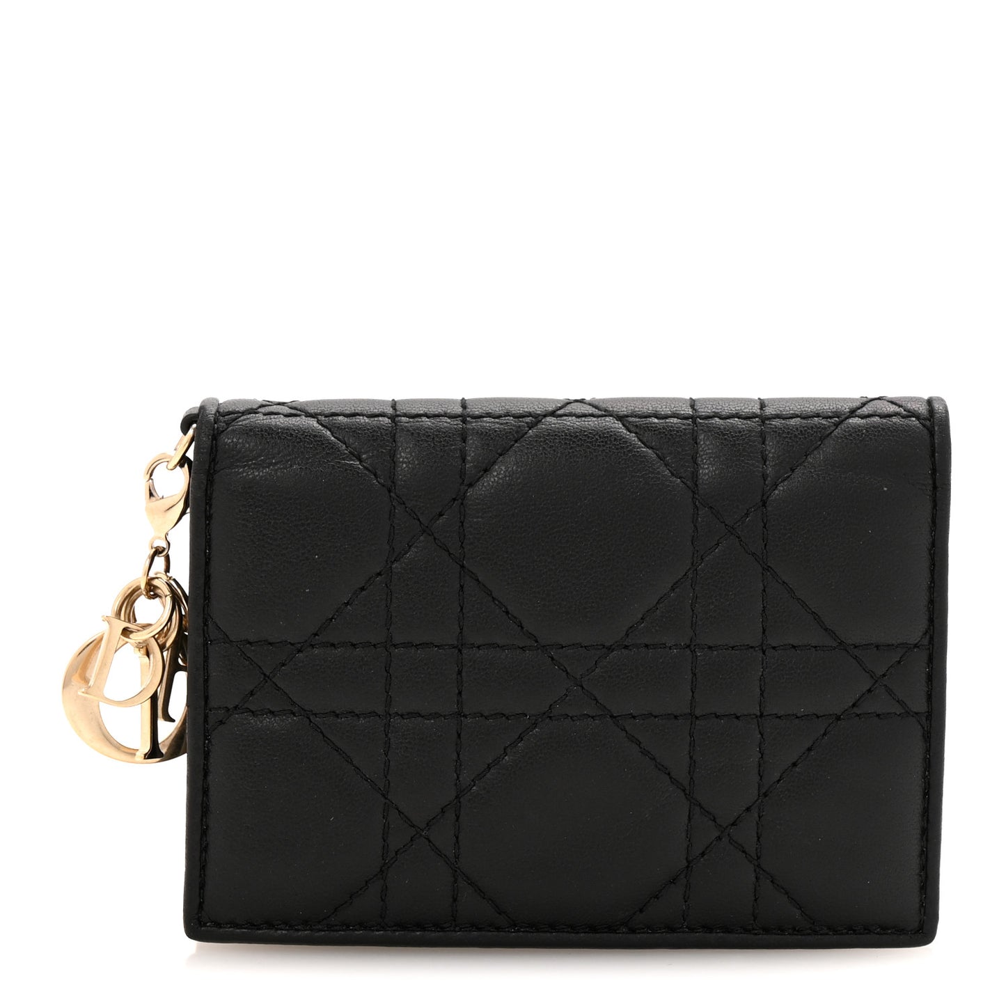 Lambskin Cannage Small Lady Dior Flap Card Holder Black