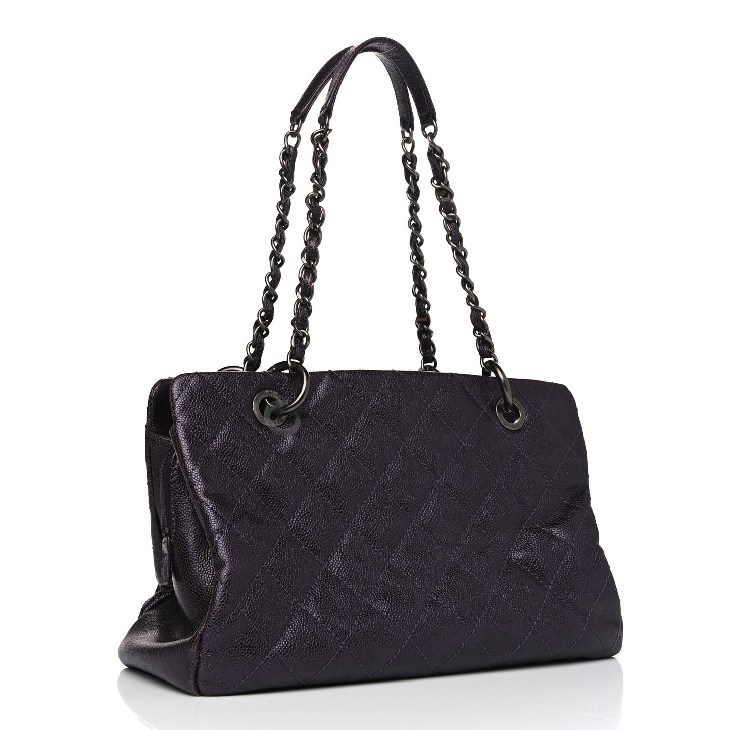 Iridescent Caviar Quilted Chic Shopping Tote Purple