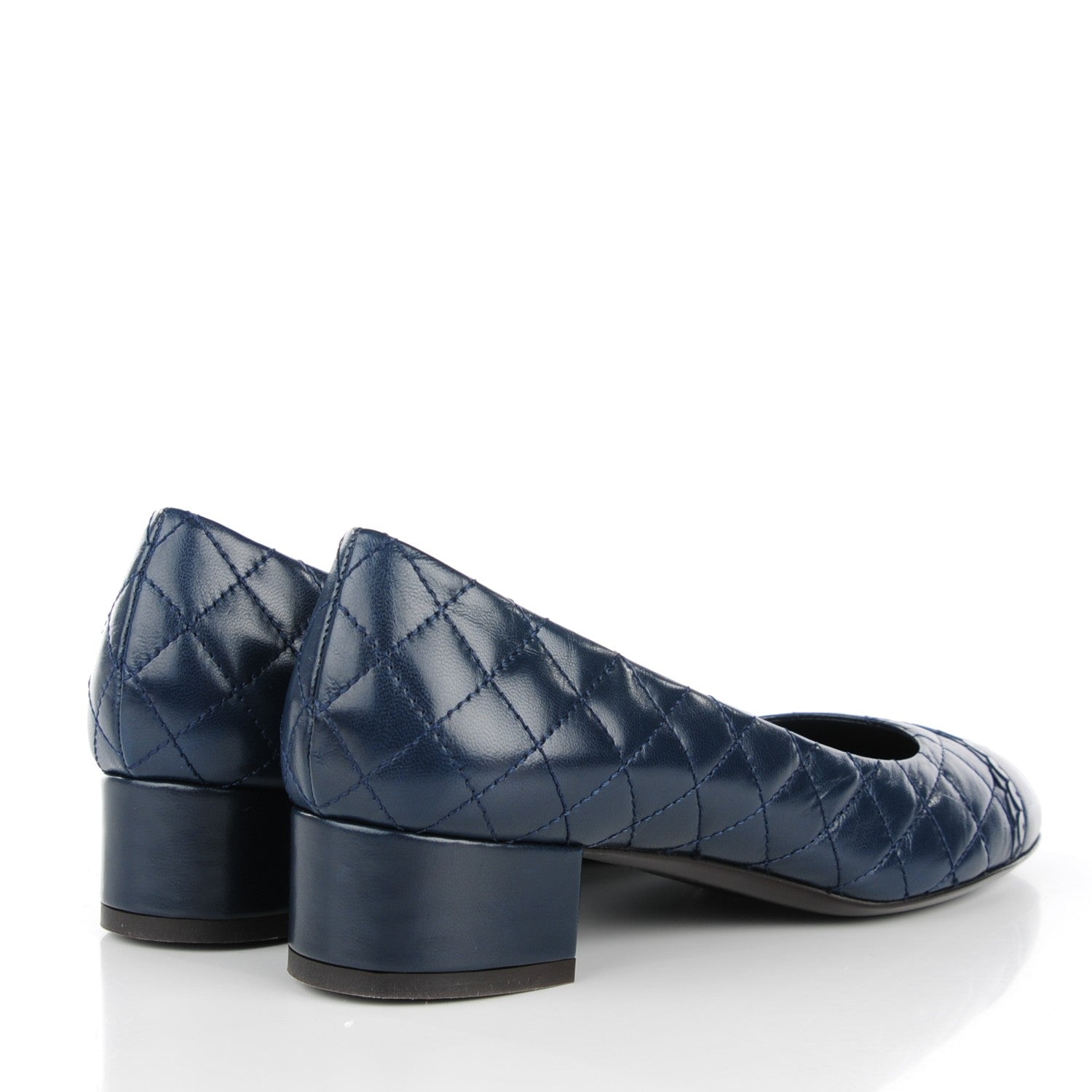 Chanel Lambskin Quilted CC Cap Toe Low Heel Ballerina Pumps 35 Navy Blue 4 of 9