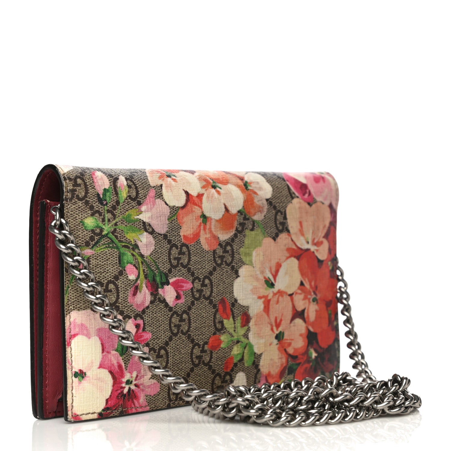 Gucci GG Supreme Monogram Blooms Chain Wallet Beige Multicolor Dry Rose 4 of 14