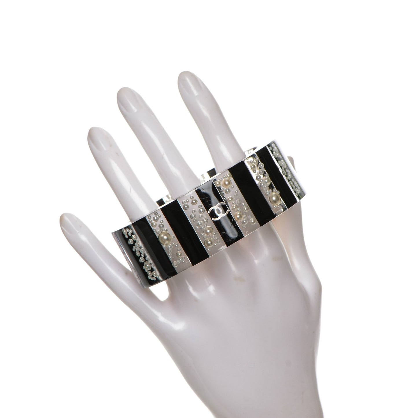 Resin Pearl Striped CC Cuff Bangle Black