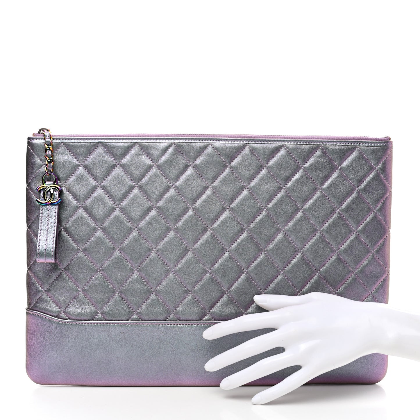 Iridescent Lambskin Quilted Large Gabrielle Cosmetic Case Light Purple