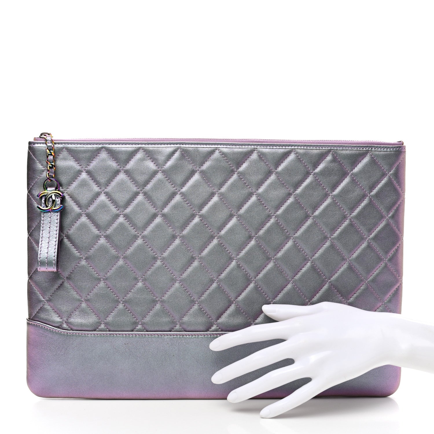 Chanel Iridescent Lambskin Quilted Large Gabrielle Cosmetic Case Light Purple 3 of 8