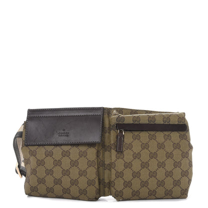 Gucci GG Monogram Web Double Pocket Belt Bag Green Dark Brown 1 of 9
