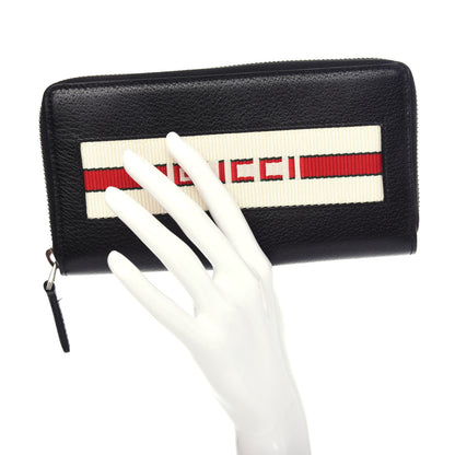 Gucci Textured Calfskin Jacquard Gucci Stripe Zip Around Wallet Black Ecru 2 of 8