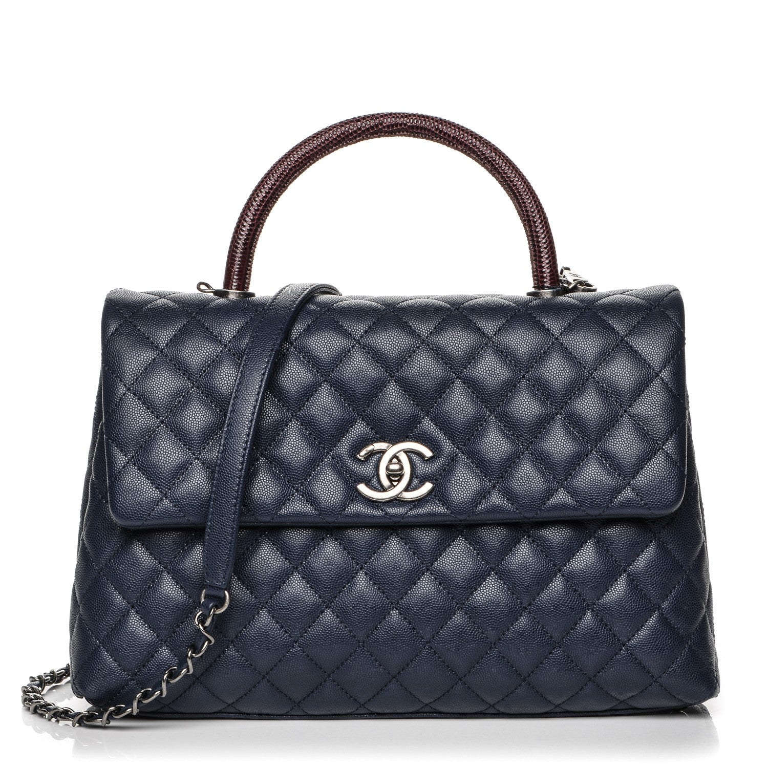 Chanel Caviar Lizard Quilted Medium Coco Handle Flap Navy 1 of 7