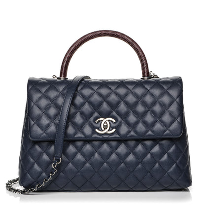 Chanel Caviar Lizard Quilted Medium Coco Handle Flap Navy 1 of 7