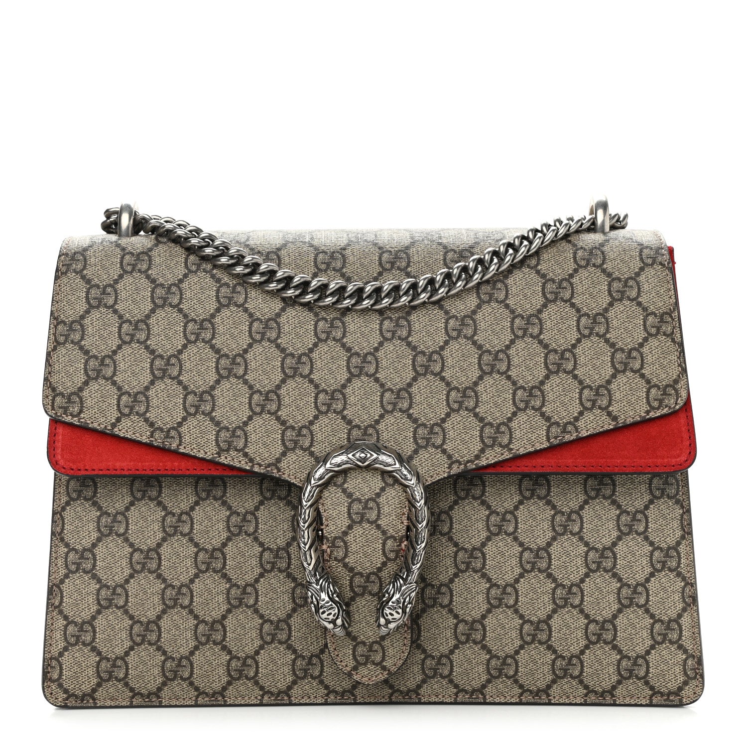 Gucci GG Supreme Monogram Suede Cudu Medium Dionysus Shoulder Bag Beige Ebony Vulcanic Red 1 of 16
