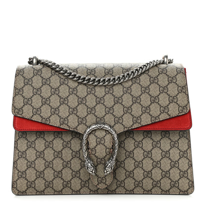 Gucci GG Supreme Monogram Suede Cudu Medium Dionysus Shoulder Bag Beige Ebony Vulcanic Red 1 of 16