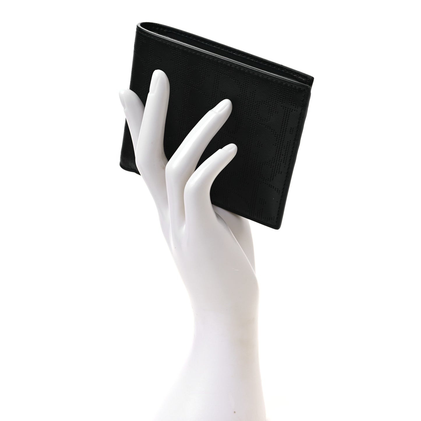 Calfskin Perforated Oblique Bi-Fold Do Galaxy Wallet Black