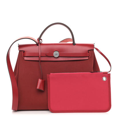 Hermes Toile Officier Vache Hunter Verso Herbag Zip Retourne 31 PM Rouge Venetian Rouge Piment Rose Extreme 1 of 11