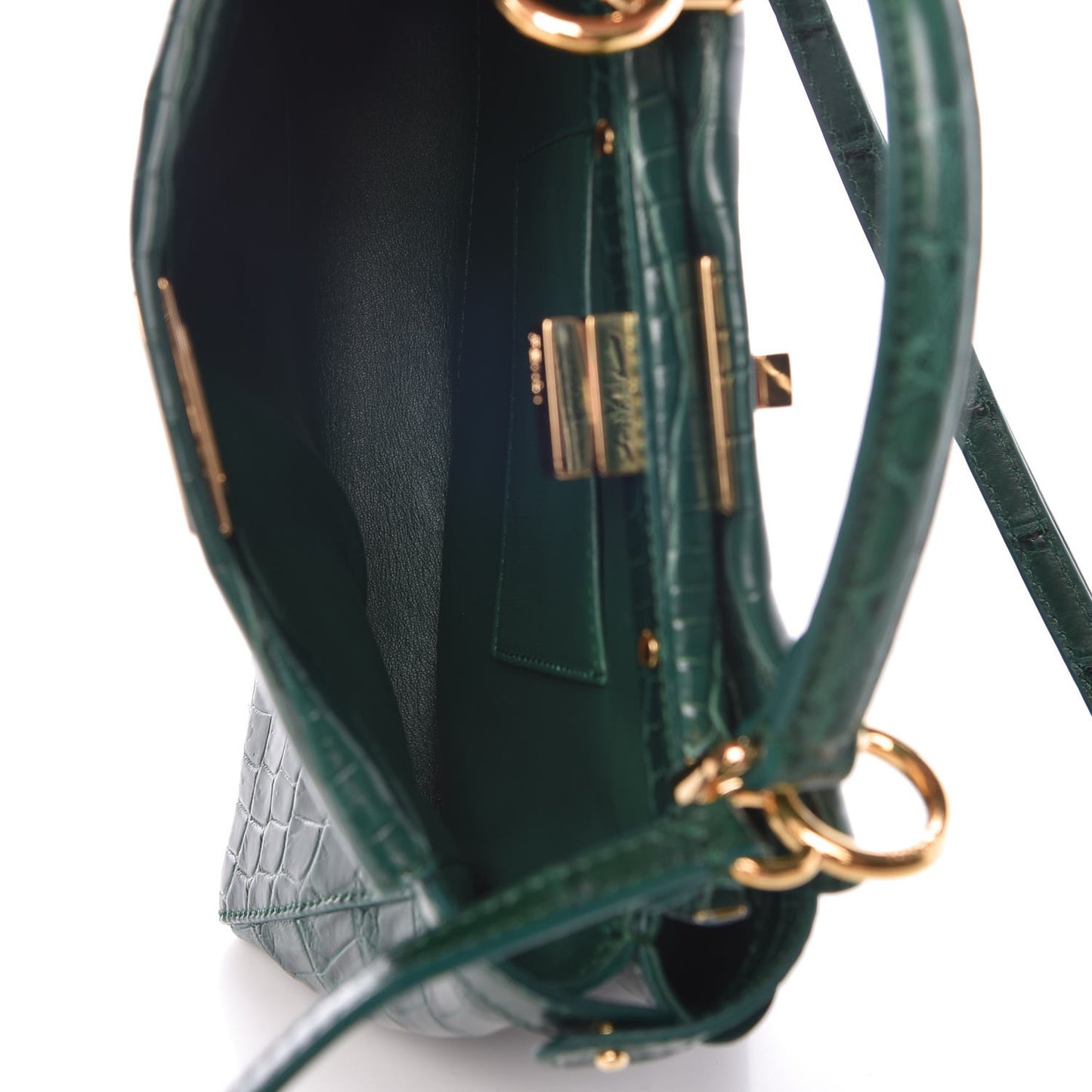 Shiny Crocodile Shiny Nappa Mini Peekaboo Iconic Satchel Emerald