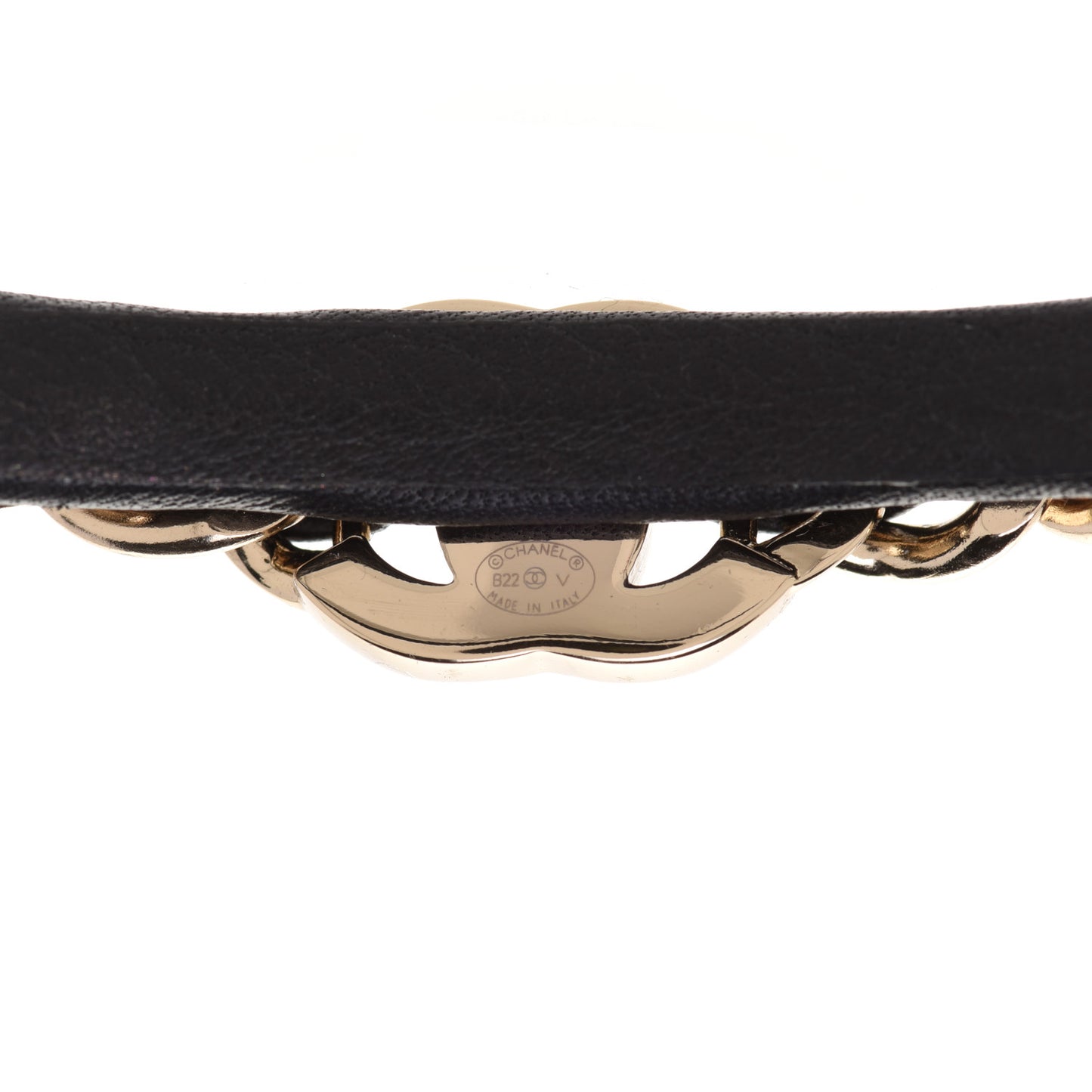Metal Lambskin CC Turnlock Chain Headband Gold Black
