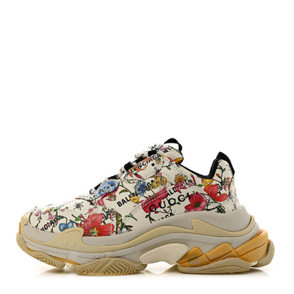 Balenciaga X GUCCI Fabric Allover Logo Flora Print Womens Triple S Sneakers 38 Multicolor White 1 of 9