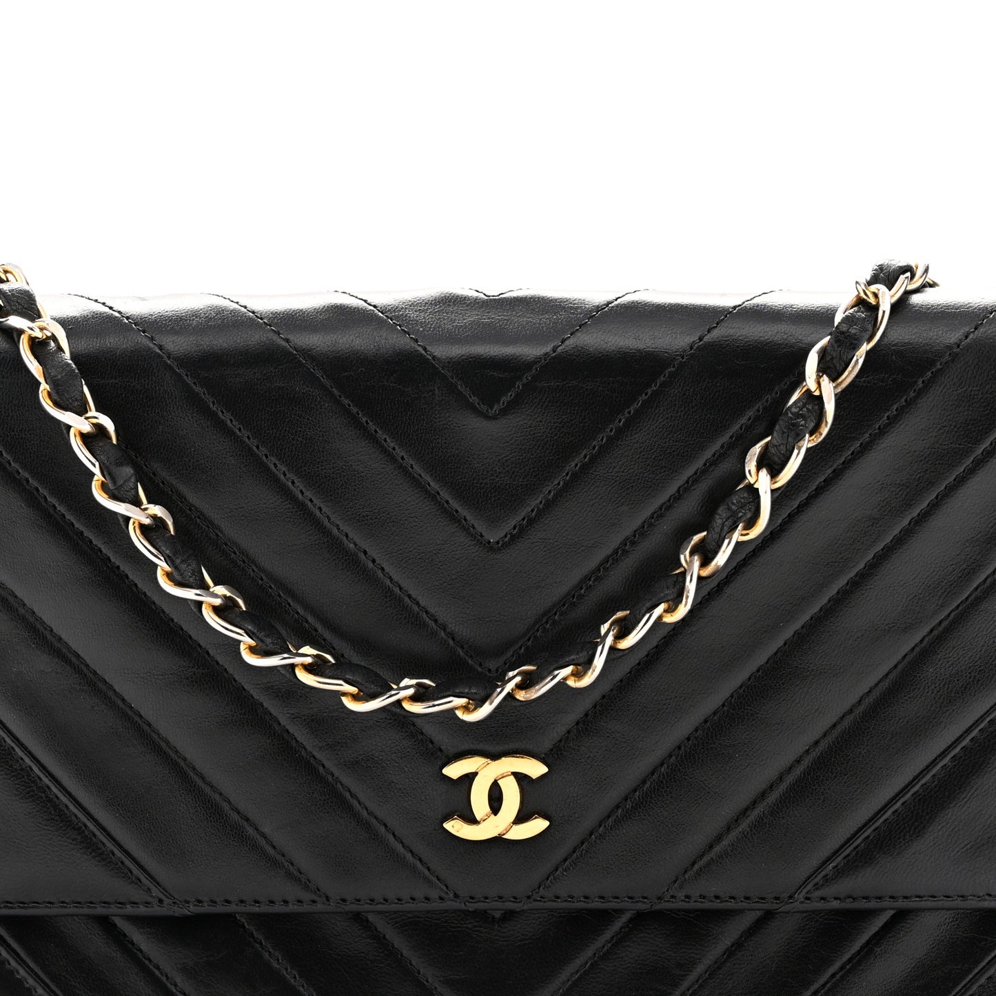 Lambskin Chevron Quilted Small Single Flap Black