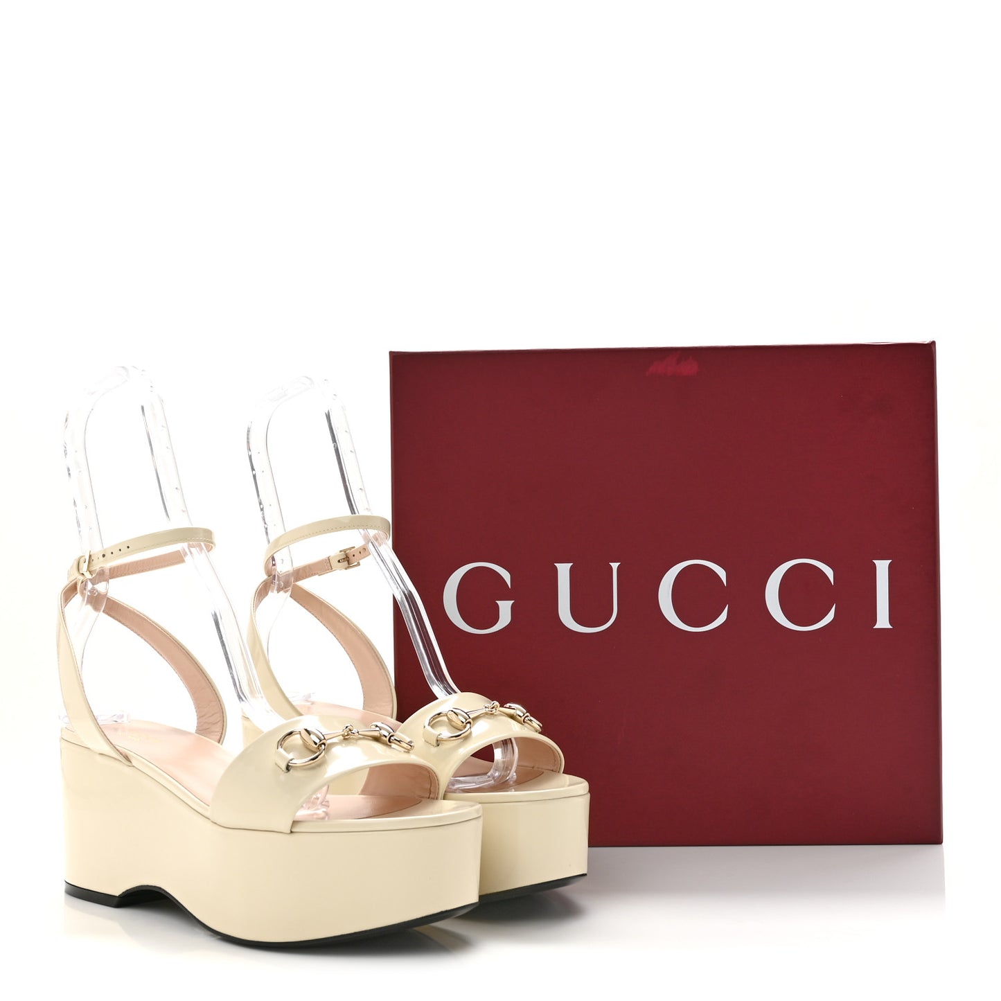 Superlight Calfskin Horsebit Platform Sandals  39.5 New Ivory