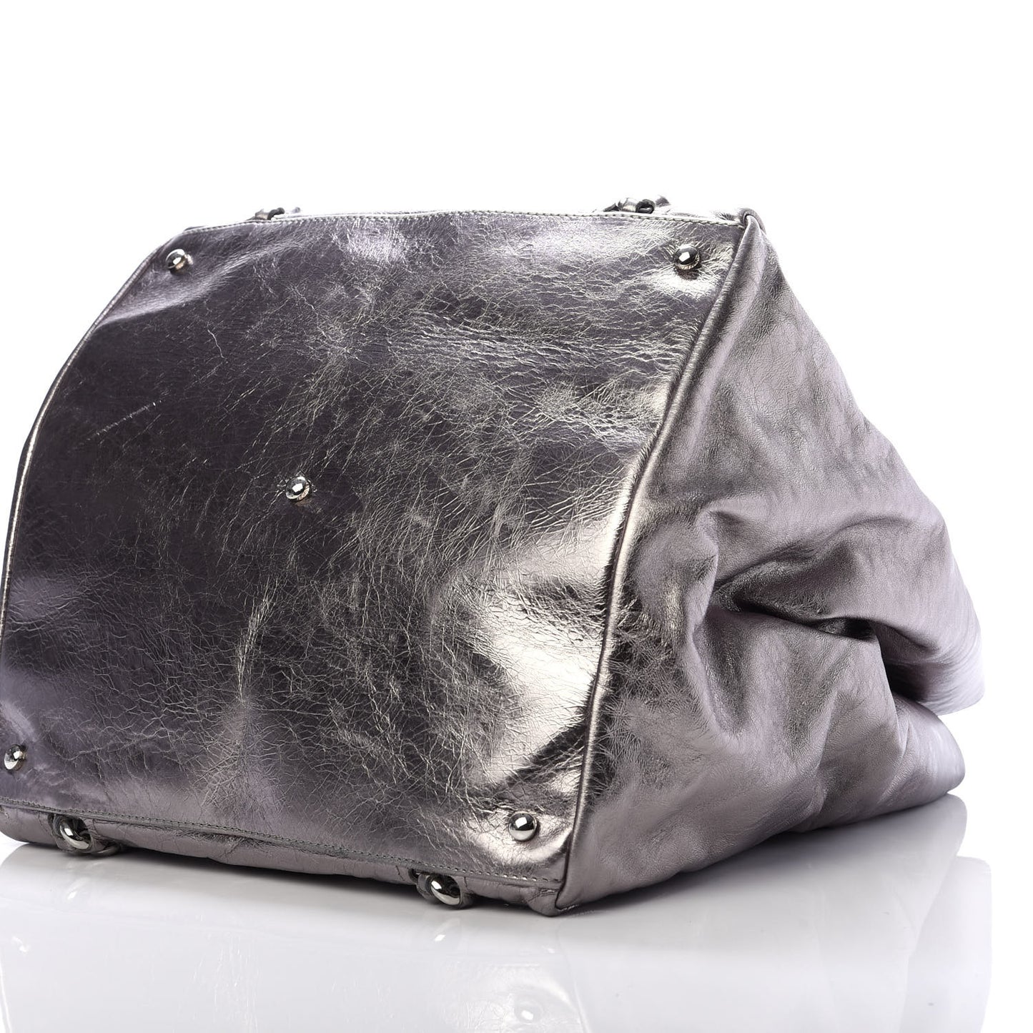 Metallic Cracked Calfskin Modern Chain Tote Dark Silver