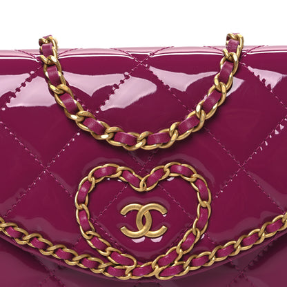 Chanel Patent Quilted Chain Around Heart Wallet On Chain WOC Fuchsia 9 of 11