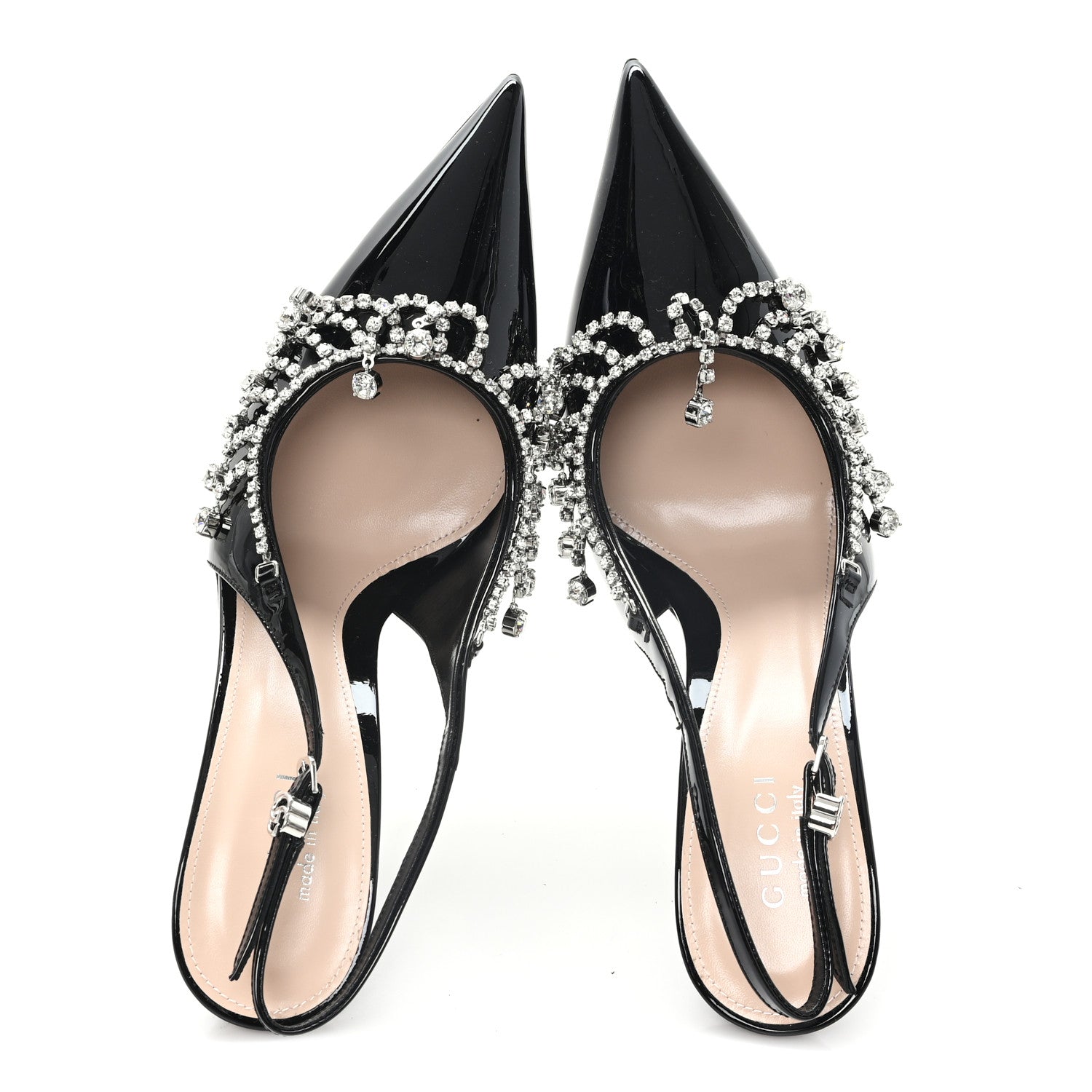 Gucci Vernice Crystal Embellished Guinevere Slingback Pumps 39.5 Black 2 of 10