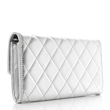 Chanel Metallic Lambskin Quilted Long Flap Wallet Silver 3 of 10