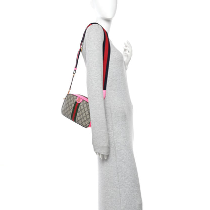 Gucci GG Supreme Monogram Textured Dollar Calfskin Web Ophidia Small Crossbody Bag Beige Ebony Fuchsia 2 of 10