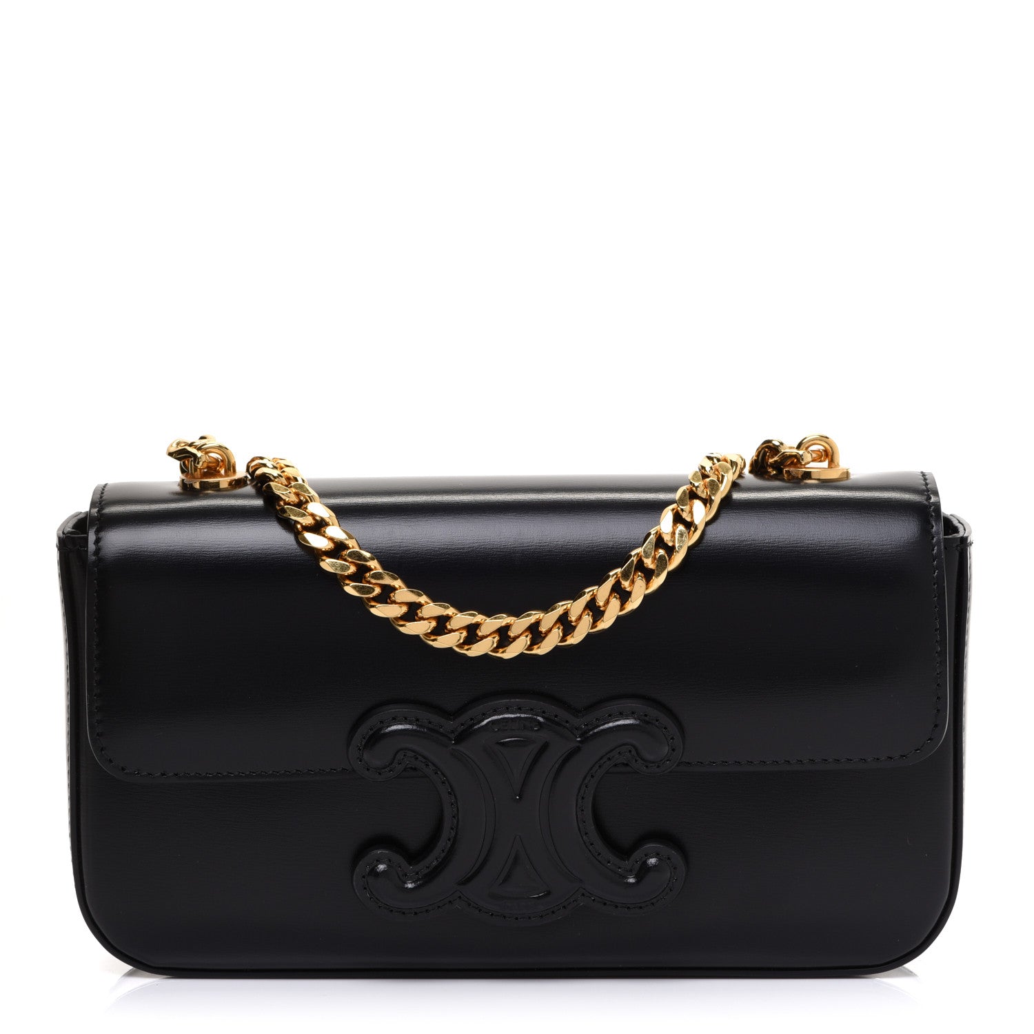 Celine Shiny Calfskin Cuir Triomphe Chain Shoulder Bag Black 1 of 10