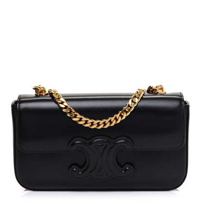 Celine Shiny Calfskin Cuir Triomphe Chain Shoulder Bag Black 1 of 10