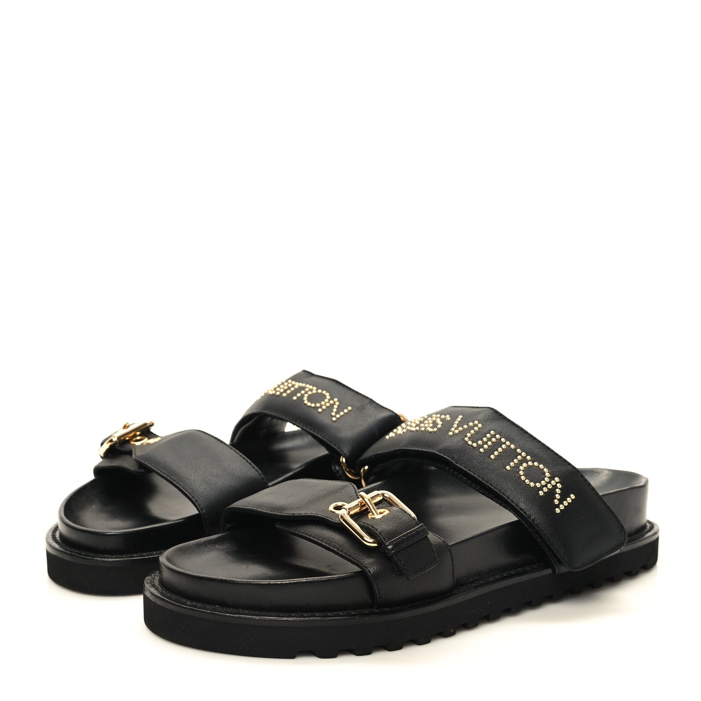 Lambskin Studded Paseo Flat Comfort Mule 38.5 Black